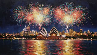 Sydney Skyline Night Oil Painting