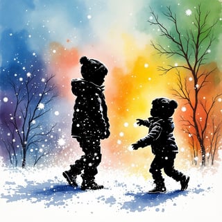Silhouette Snowball Fight