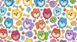 Seamless Multicolored Pomeranian Puppy Print