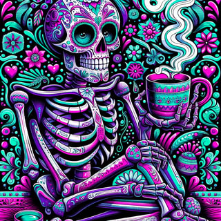 Day of the Dead Skeleton with Coffee