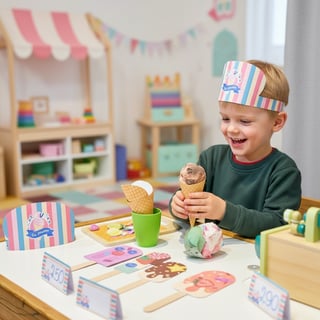 Kids Playing with Paper Ice Cream Shop