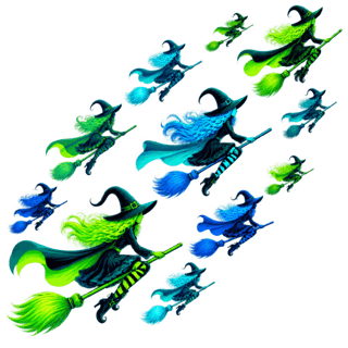 Neon Witches on White Background