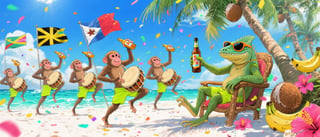 Tropical Cartoon Monkeys and Iguana Party