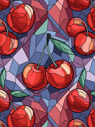 Stained Glass Cherries Illustration
