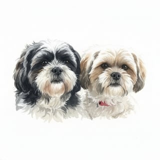 Watercolor Portrait of Two Dogs