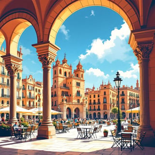 Sunlit Plaza Mayor in Salamanca