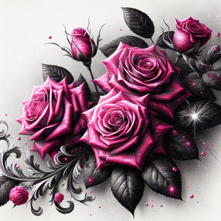 Dramatic Pink Rose Bouquet Illustration