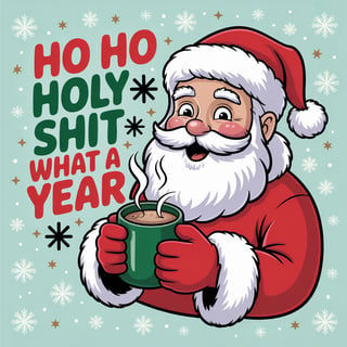Cheerful Cartoon Santa with Hot Cocoa