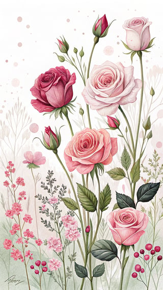 Vivid Watercolor Roses Illustration