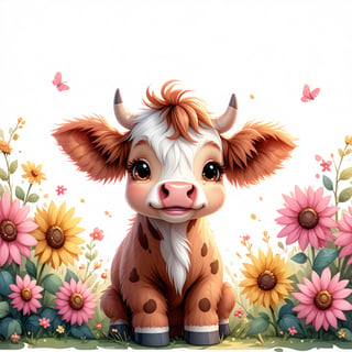 Cute Pink Sunflower Baby Highland Cows