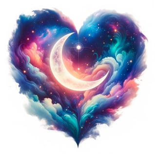 Celestial Heart with Crescent Moon Art