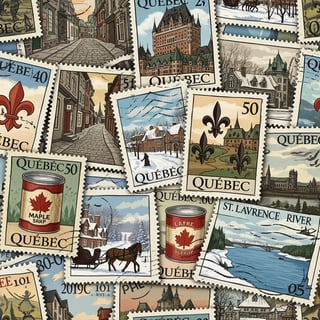 Vintage Québec Postage Stamp Collage