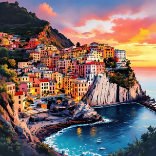 Cinque Terre Ink & Watercolor Poster
