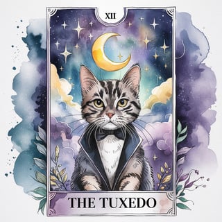 Watercolor Tarot Cat & Playful Dog Art