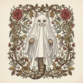 Ghost Cat with Gothic Florals