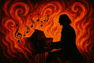Fiery Liszt Piano Silhouette