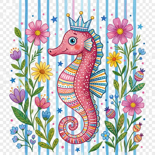 Colorful Folk Art Seahorse Illustration