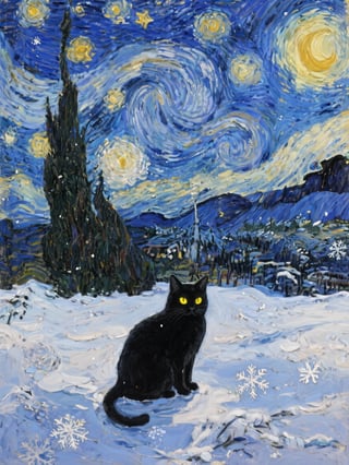Magical Winter Night in Van Gogh Style