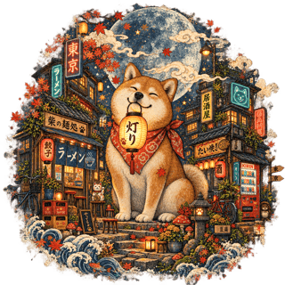 Giant Shiba in Tiny Tokyo Night