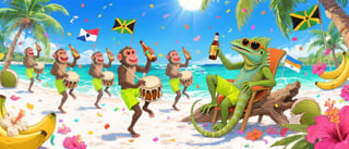 Tropical Cartoon Monkeys and Iguana Party