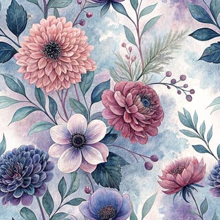 Watercolor Floral Pattern in Muted Pastels