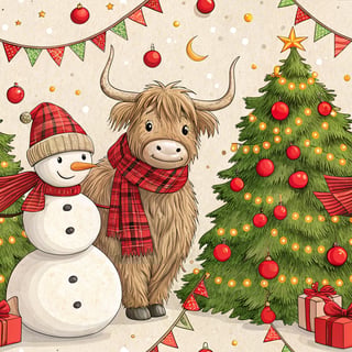 Festive Highland Cow with Christmas Decor