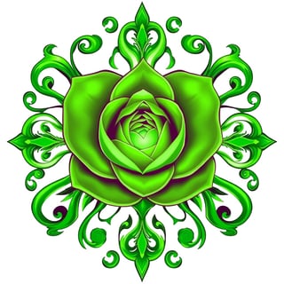 Symmetrical Fantasy Green Rose Illustration