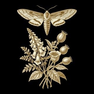 Antique Gold Hawkmoth Engraving
