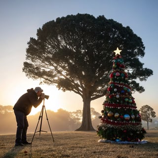 Decorated Small Christmas Tree in Daylight