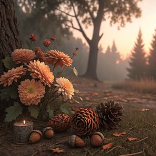 Fall Mums and Pinecones in Warm Tones