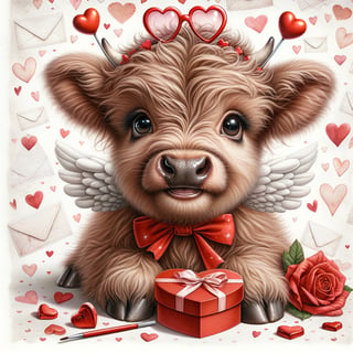 Adorable Baby Highland Cow with Valentine Theme