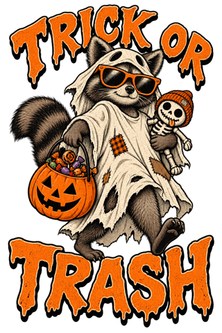 Raccoon Trick or Trash T-shirt Art