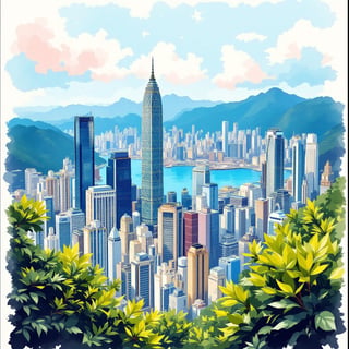 Hong Kong Ink and Watercolor Poster