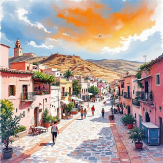 Jordan Travel Poster Ink & Watercolor