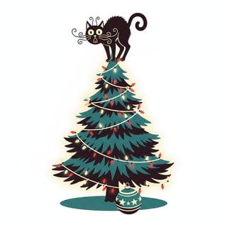 Stylized Christmas Tree with Cat