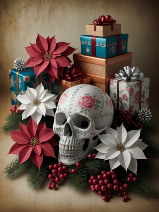 Gothic Christmas Skull Still Life