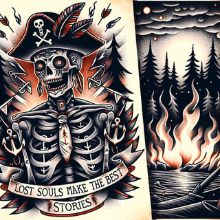 Vintage Skeleton Pirate Tattoo Art