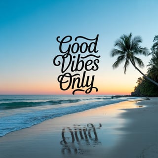 Serene Beach with Good Vibes Text