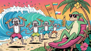 Tropical Monkeys and Iguana Beach Party