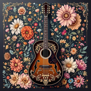 Retro Western Guitar Floral Artwork