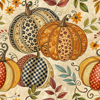 Retro Pumpkin Pattern with Jewel-Tone Florals