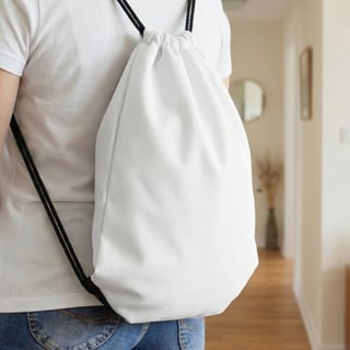 White Drawstring Bag Lifestyle Photo