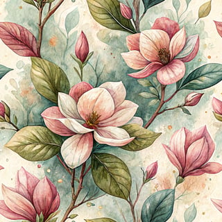 Vibrant Magnolias Watercolor Pattern