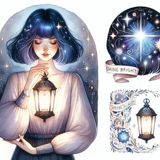 Whimsical Watercolor Woman with Lantern