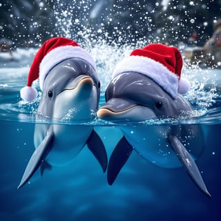 Dolphins Wearing Santa Hats