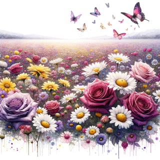 Vibrant Watercolor Flowers and Butterflies