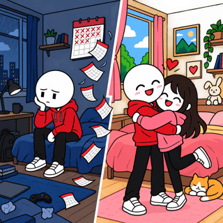 Split-Scene Flat 2D Cartoon