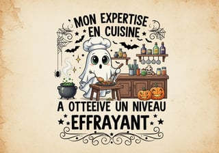 Cute Ghost Chef Halloween Illustration
