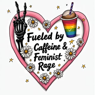 Caffeine & Feminist Rage Heart Doodle