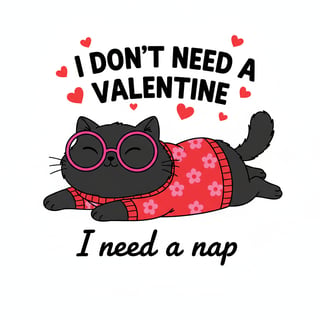 Fluffy Cat Cartoon with Valentines Text